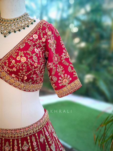 Surkh Noor Red Heritage Bridal Lehenga with Scalloped Dupatta