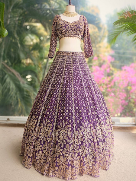 Rivanya Purple Embroidered Lehenga Set