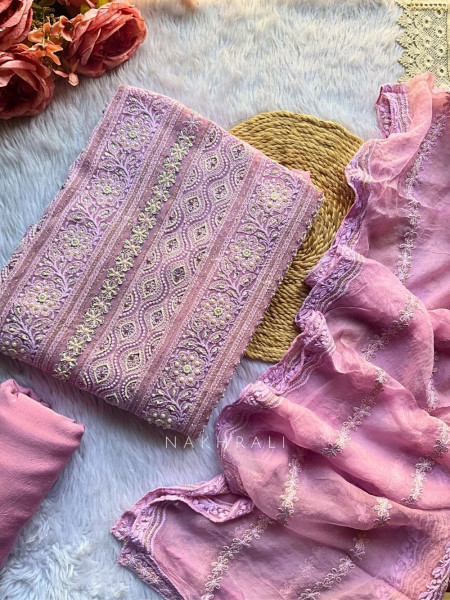 Aaira Purple Embroidered Dress Material Set