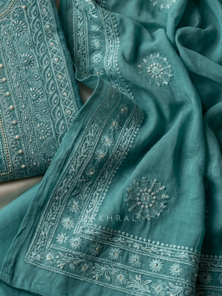 Avarna Sea green Pearl Beads Embroidered Dress Material