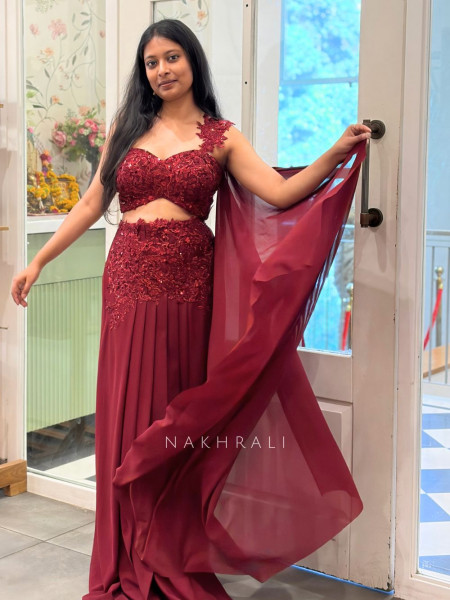 Crimson Cascade 2.O Cut Dana Indo-Western Set