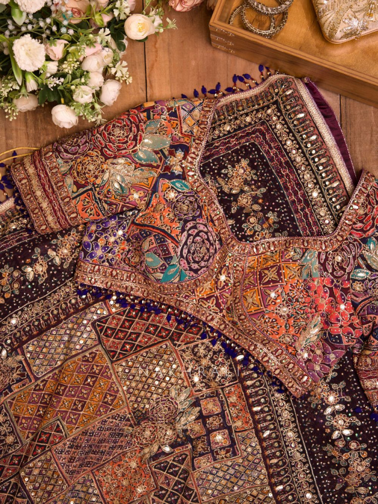 Image of Nakkashi Multicolor Bridal Sequin Zari Saree with Ready Blouse