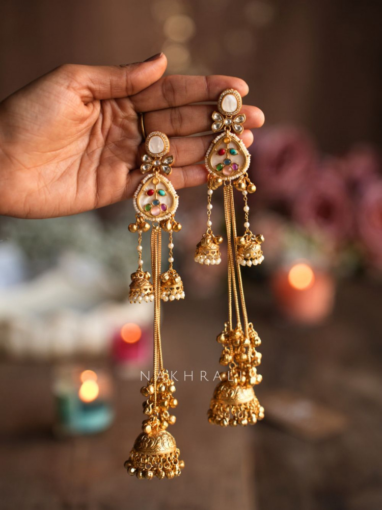 Image of Chandrika White Kashmiri Long Jhumka Earrings