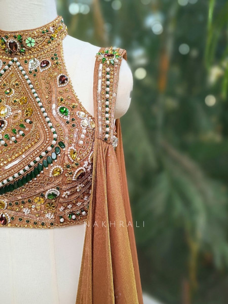 Kairava Brown Zari and Bead Embellished Lehenga Set