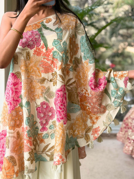 Gulnaar Floral Indo-Western Co-ord Set with Zari Work