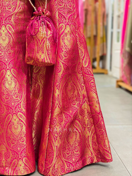 Afsana Magenta Brocade Palazzo Kurta Set with Zari Bead Work