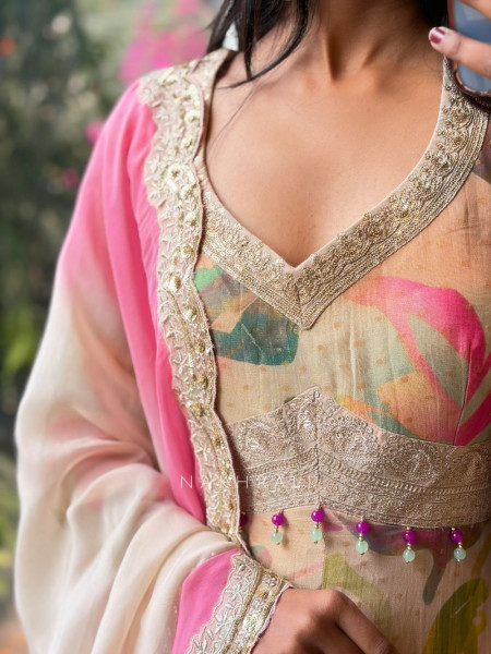 Aaravi Pastel Floral Tissue Anarkali Set with Ombre Dupatta