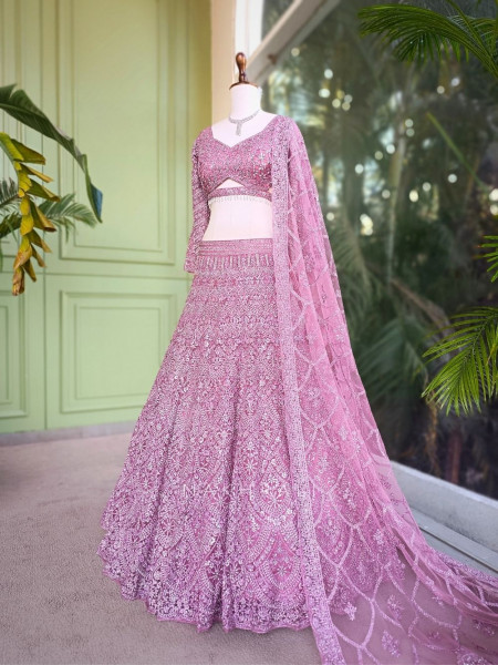 Kireva Pink Sequin Beaded Bridal Lehenga Set