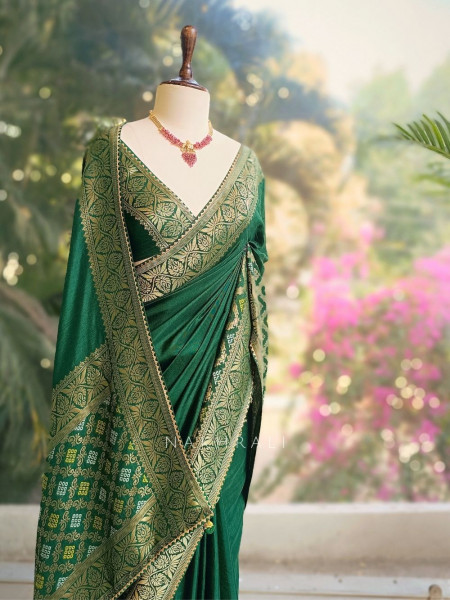 Green silk Saree with zari work