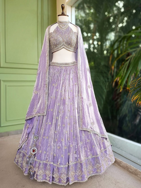 Aarvi Lavender Embroidered Lehenga Set with Mirror and Sequin Work
