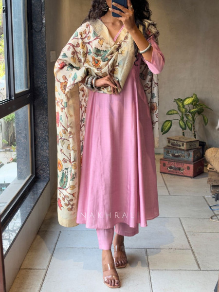 Zivara Pink Flared Anarkali Set with Dupatta