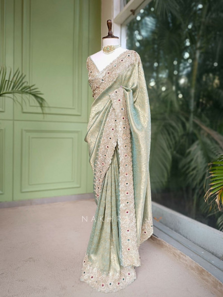 Tarini Green Kanjivaram Saree with Zari and Sequin Border