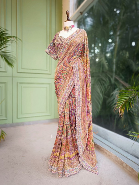 Aarvani Purple Saree with Sequin and Bead Work