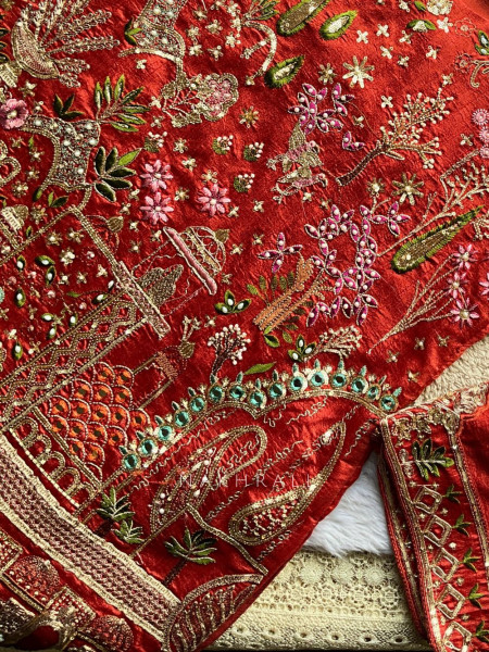 Mehrya Orange Embroidered Kurta Pant Set