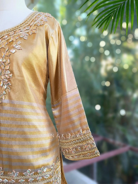 Suhasini Gold Kurta Palazzo Set with Zari Stone Work