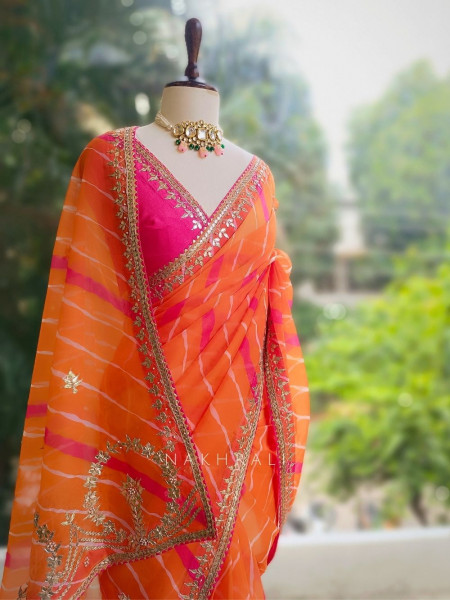 Noor Orange Leheriya Saree with Gota Patti Work