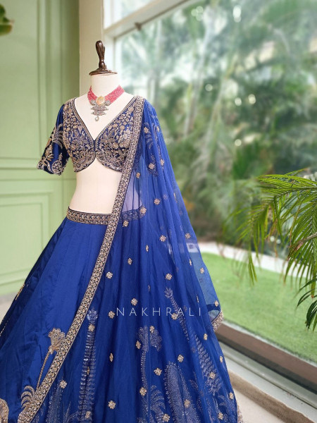 Oasis Royal Blue Silk Satin Lehenga