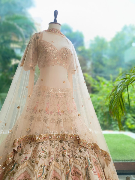 Mrinalika Beige Silk Georgette Lehenga Set With Pichwai Heritage Embroidery