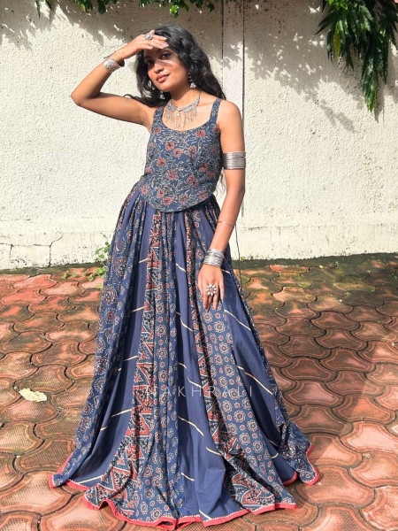 Tribal Blue Mandala Flared Skirt