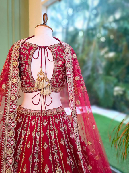 Surkh Noor Red Heritage Bridal Lehenga with Scalloped Dupatta