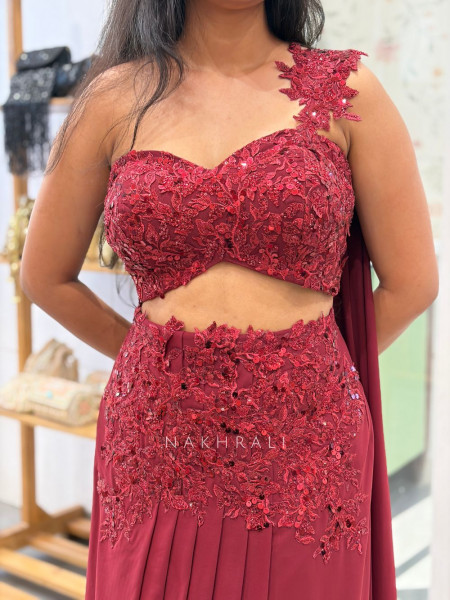 Crimson Cascade 2.O Cut Dana Indo-Western Set