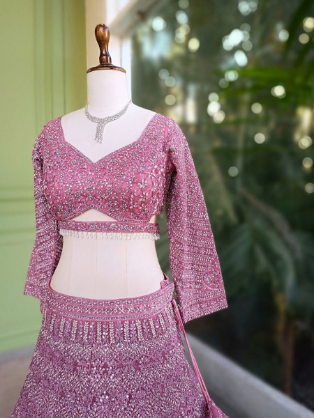 Kireva Pink Sequin Beaded Bridal Lehenga Set