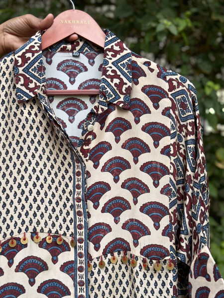 Vedya White Art Modal Printed Shirt