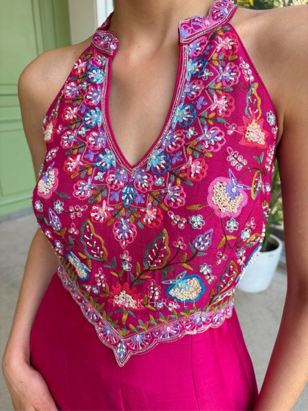 Zyvira Magenta Embellished Indo-Western Jumpsuit