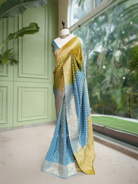 Banaras Breeze Firozi Banarasi Georgette Silk Saree
