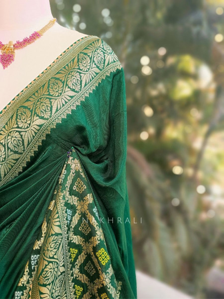 Green silk Saree with zari work