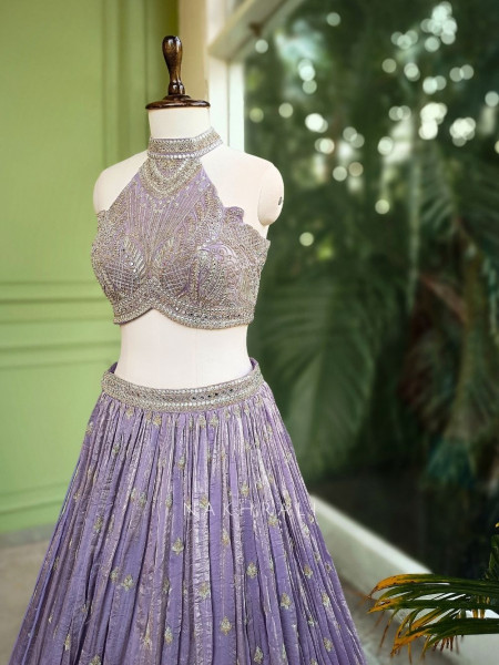 Aarvi Lavender Embroidered Lehenga Set with Mirror and Sequin Work