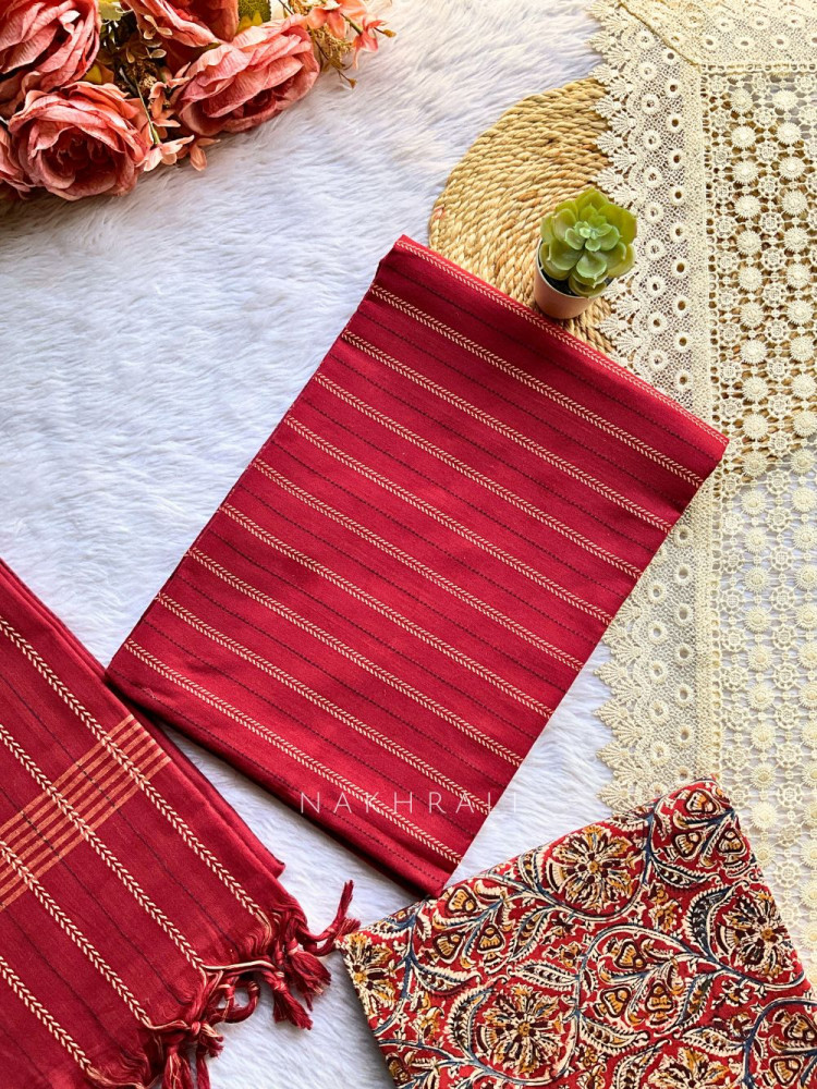 Image of Rekha Red Cotton Dress Material Set