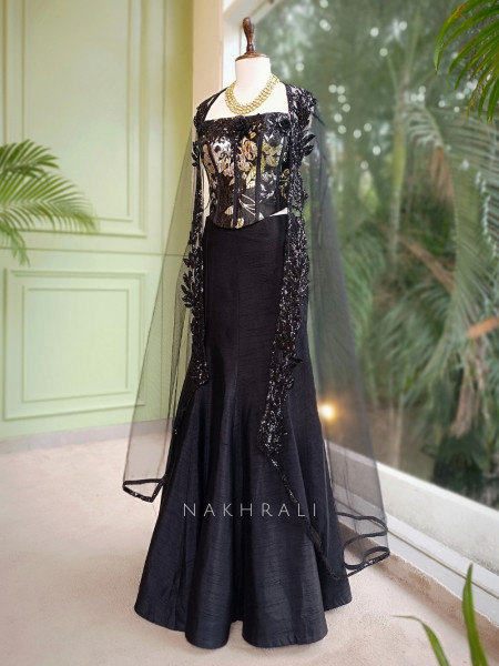 Cosmic Charm Black Sequin Indo-Western Lehenga