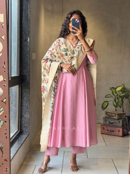 Zivara Pink Flared Anarkali Set with Dupatta