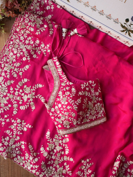 Velmira Magenta Embroidered Saree with Heavy Thread Work and Readymade Blouse