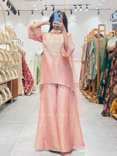 Celia Pink Indo Western Suit Set with Embroidered Neck