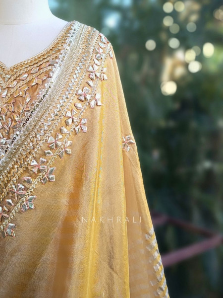 Suhasini Gold Kurta Palazzo Set with Zari Stone Work