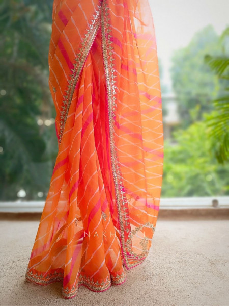 Noor Orange Leheriya Saree with Gota Patti Work