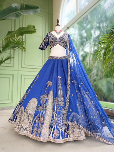 Oasis Royal Blue Silk Satin Lehenga