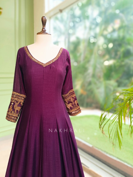 Yashvika Wine Raw Silk  Anarkali Suit Set