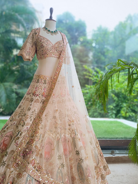 Mrinalika Beige Silk Georgette Lehenga Set With Pichwai Heritage Embroidery
