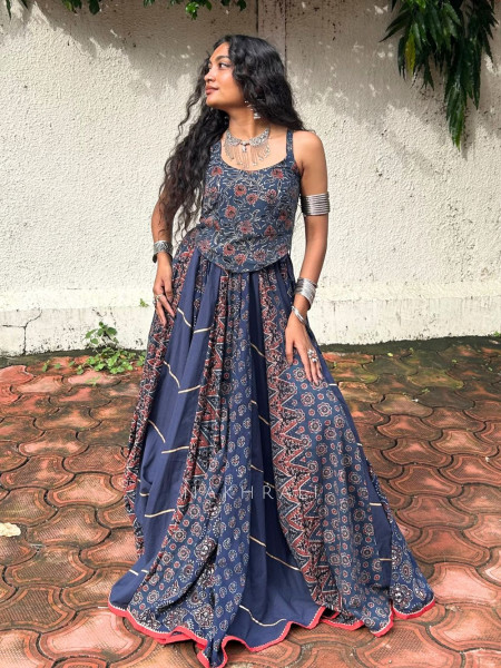 Tribal Blue Mandala Flared Skirt