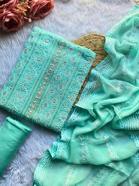 Aaira Firozi Embroidered Dress Material Set