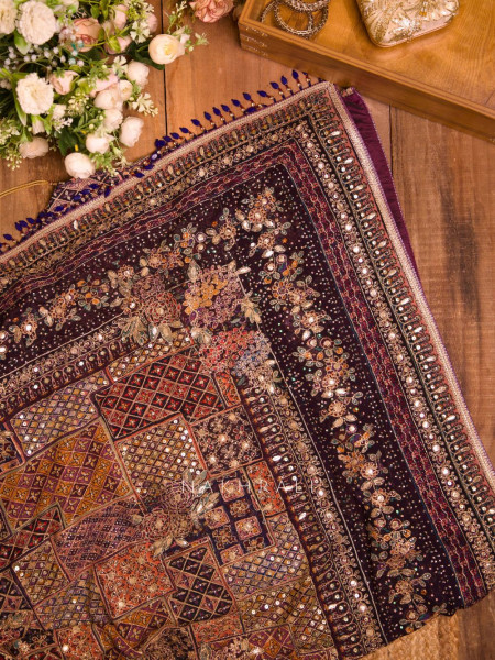 Nakkashi Multicolor Bridal Sequin Zari Saree with Ready Blouse