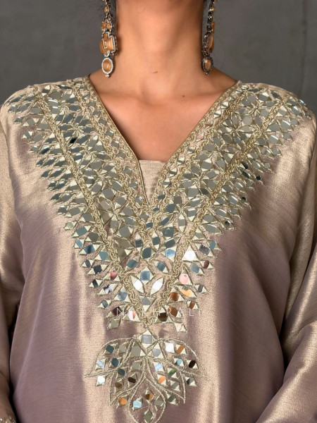 Aks Lavender Tissue Suit Set with Mirror Zari Work