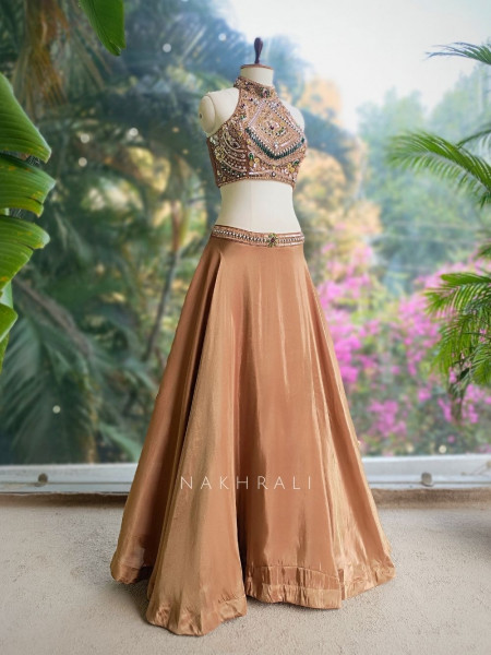 Kairava Brown Zari and Bead Embellished Lehenga Set