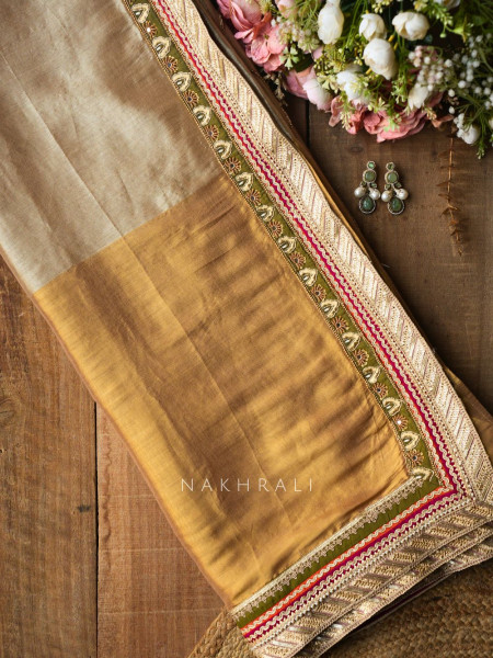 Kairi Mehendi Green Saree with Zari And Mirror Work
