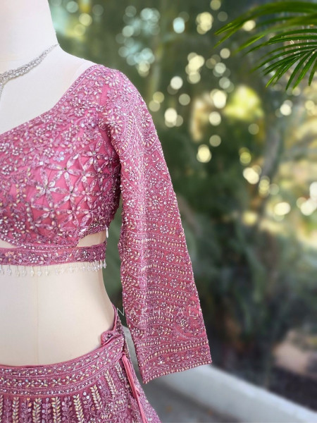 Kireva Pink Sequin Beaded Bridal Lehenga Set