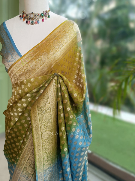 Banaras Breeze Firozi Banarasi Georgette Silk Saree