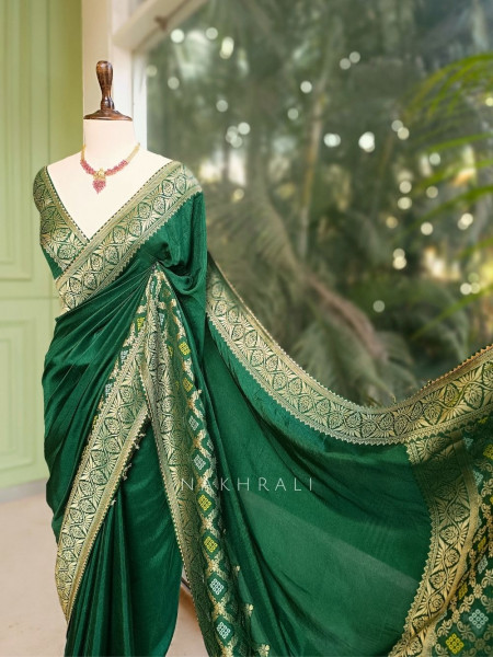 Green silk Saree with zari work